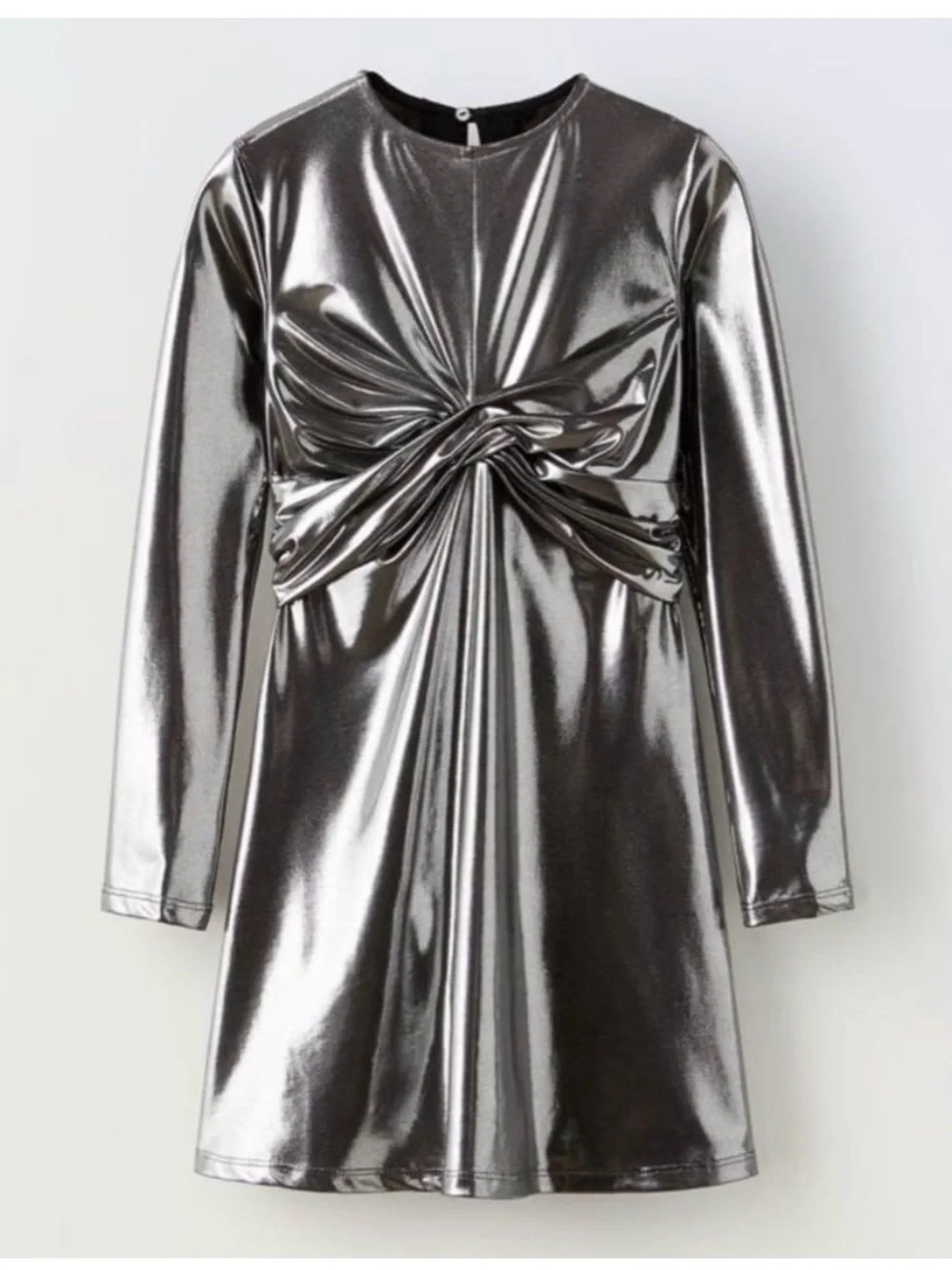 Zara Girls Metallic Silver Knot Dress Size 11-12 NWOT